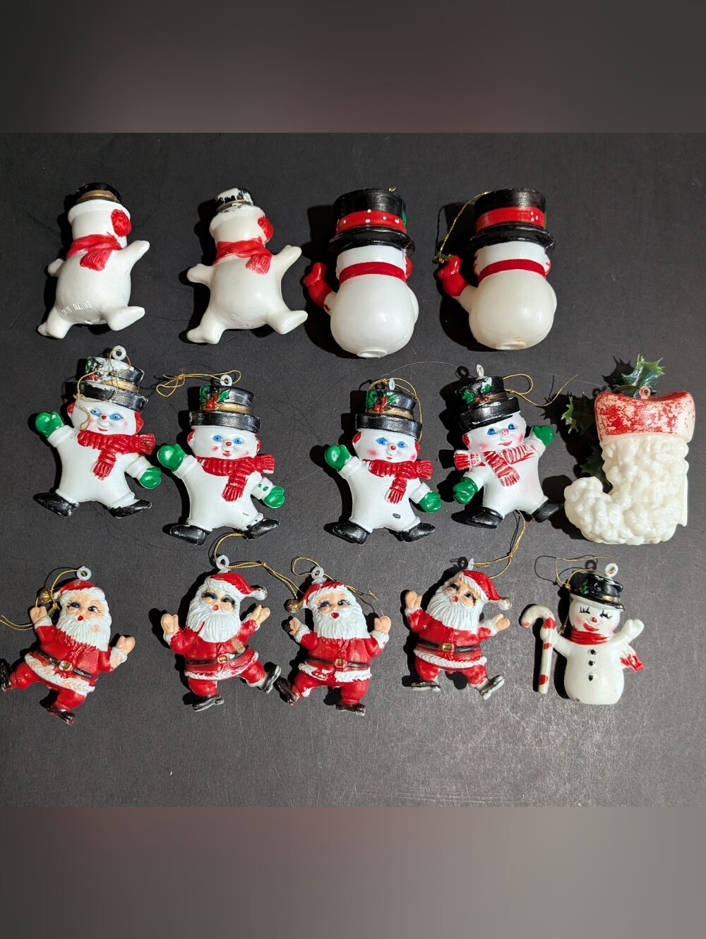 VTG Blow Mold Tree Ornaments Lot Of 14 Santa Snowman Stocking - Picture 2 of 11